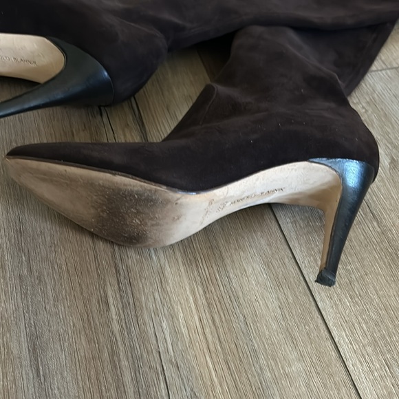 Manolo blahnik brown suede kneed high boots 36.5 6.5 stretchy - Picture 2 of 8